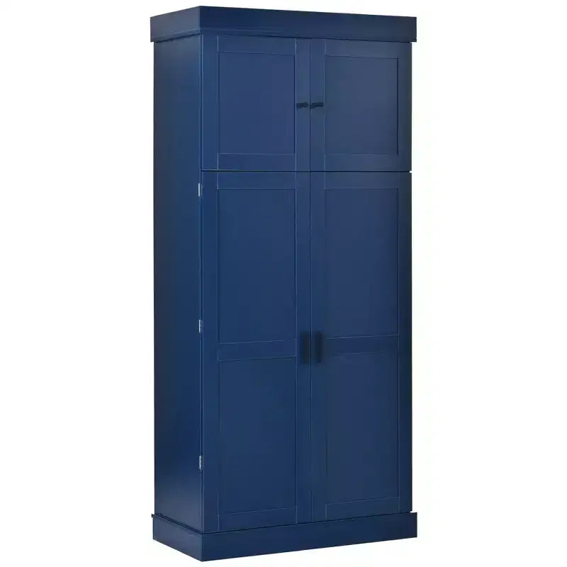 Armoire de cuisine autoportante de 195,5 cm de hauteur avec étagères réglables — Bleu / Gris / Blanc, assemblage par 1 personne