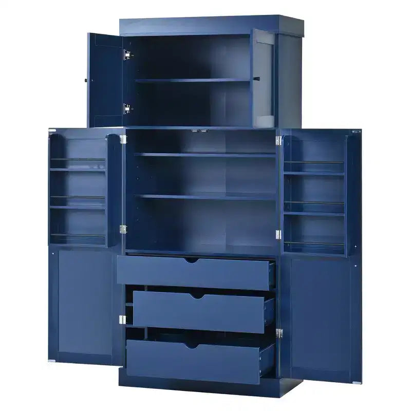 Armoire de cuisine autoportante de 195,5 cm de hauteur avec étagères réglables — Bleu / Gris / Blanc, assemblage par 1 personne