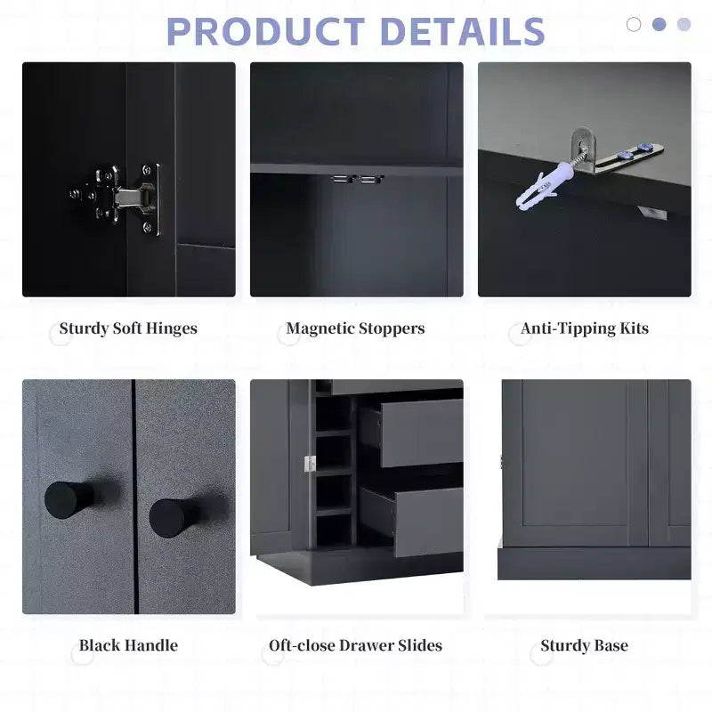Armoire de cuisine autoportante de 195,5 cm de hauteur avec étagères réglables — Bleu / Gris / Blanc, assemblage par 1 personne