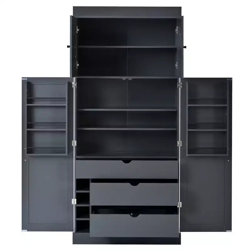 Armoire de cuisine autoportante de 195,5 cm de hauteur avec étagères réglables — Bleu / Gris / Blanc, assemblage par 1 personne