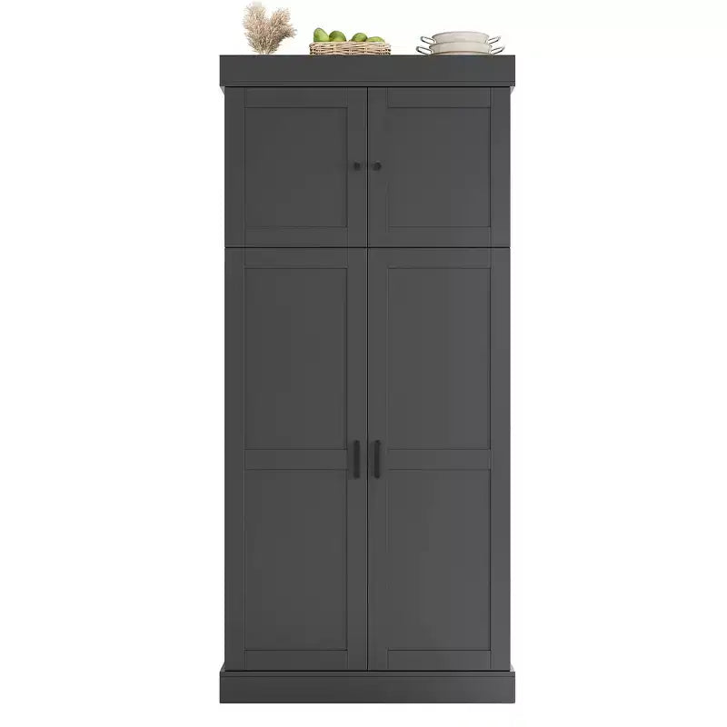 Armoire de cuisine autoportante de 195,5 cm de hauteur avec étagères réglables — Bleu / Gris / Blanc, assemblage par 1 personne