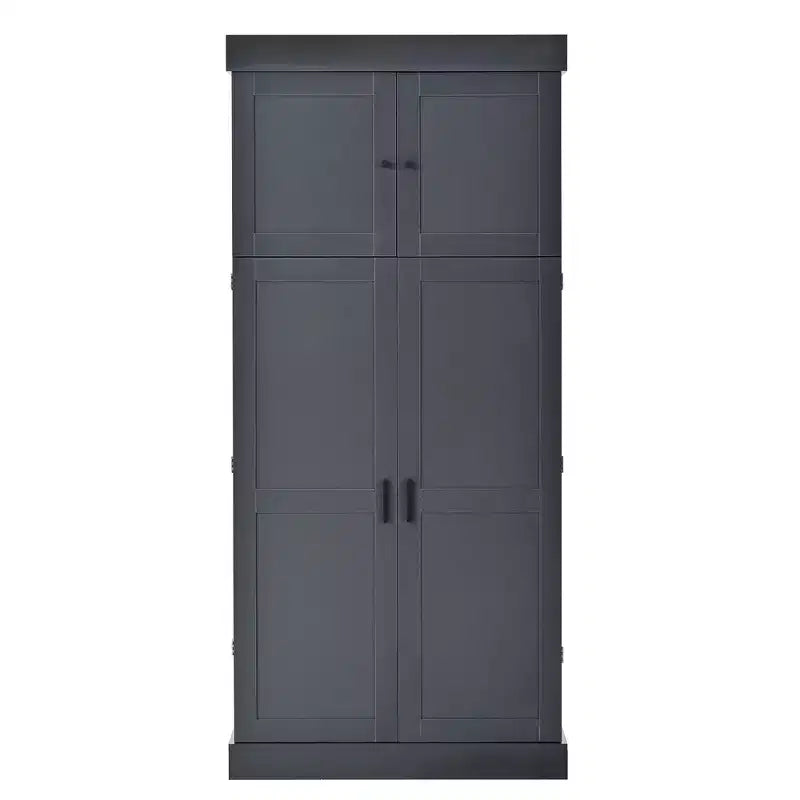 Armoire de cuisine autoportante de 195,5 cm de hauteur avec étagères réglables — Bleu / Gris / Blanc, assemblage par 1 personne