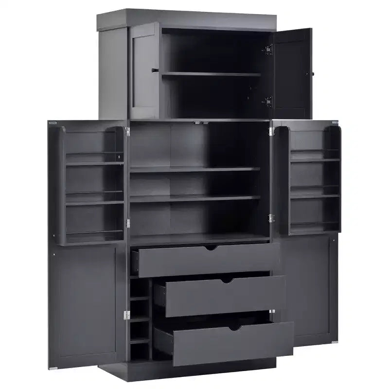 Armoire de cuisine autoportante de 195,5 cm de hauteur avec étagères réglables — Bleu / Gris / Blanc, assemblage par 1 personne