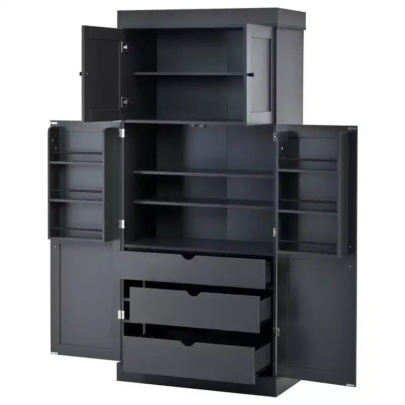 Armoire de cuisine autoportante de 195,5 cm de hauteur avec étagères réglables — Bleu / Gris / Blanc, assemblage par 1 personne