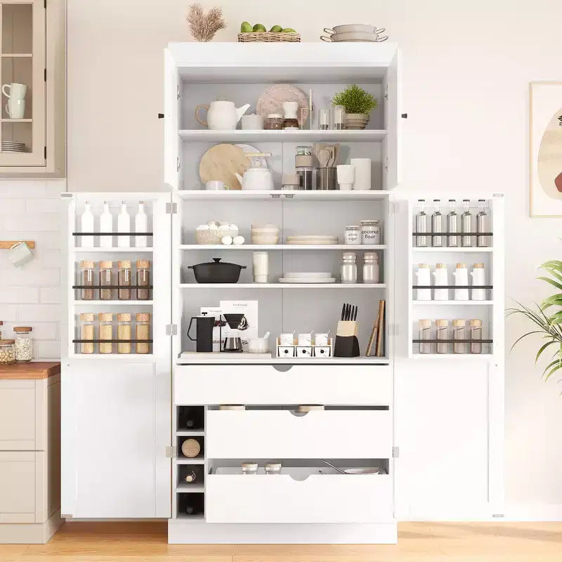 Armoire de cuisine autoportante de 195,5 cm de hauteur avec étagères réglables — Bleu / Gris / Blanc, assemblage par 1 personne