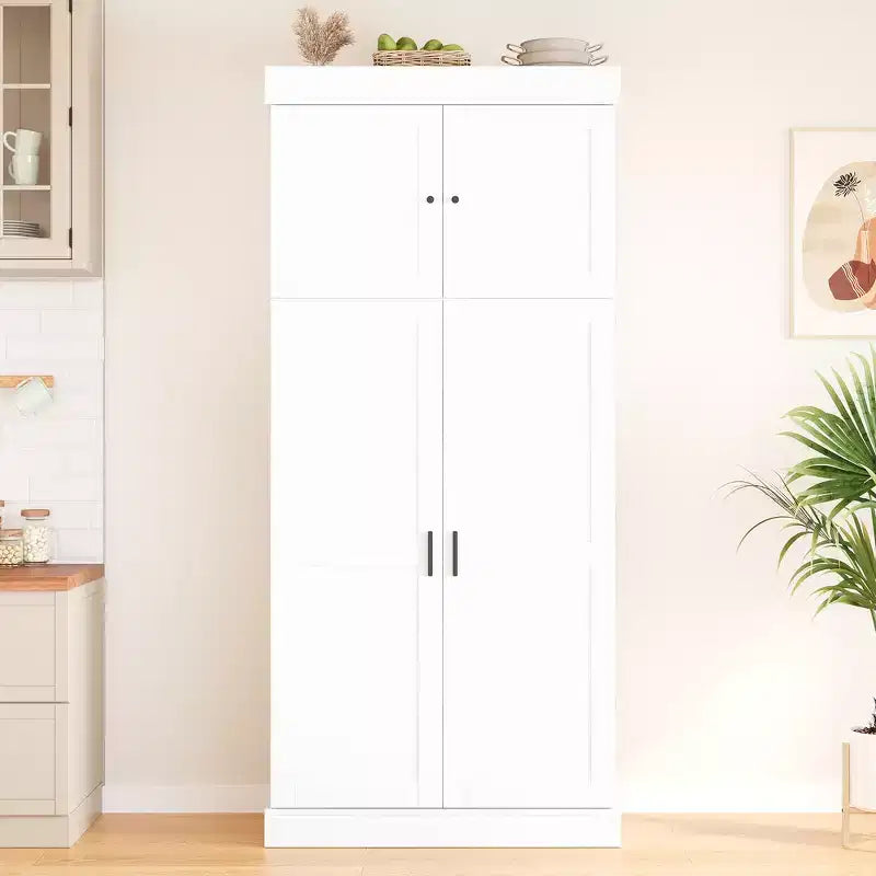 Armoire de cuisine autoportante de 195,5 cm de hauteur avec étagères réglables — Bleu / Gris / Blanc, assemblage par 1 personne
