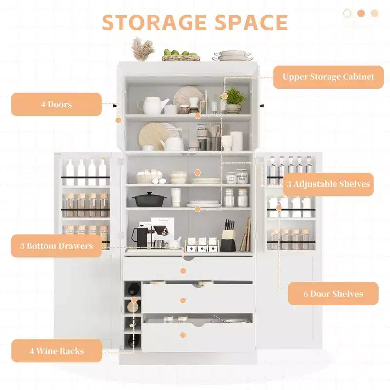 Armoire de cuisine autoportante de 195,5 cm de hauteur avec étagères réglables — Bleu / Gris / Blanc, assemblage par 1 personne
