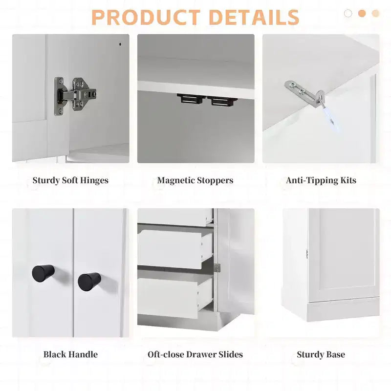Armoire de cuisine autoportante de 195,5 cm de hauteur avec étagères réglables — Bleu / Gris / Blanc, assemblage par 1 personne