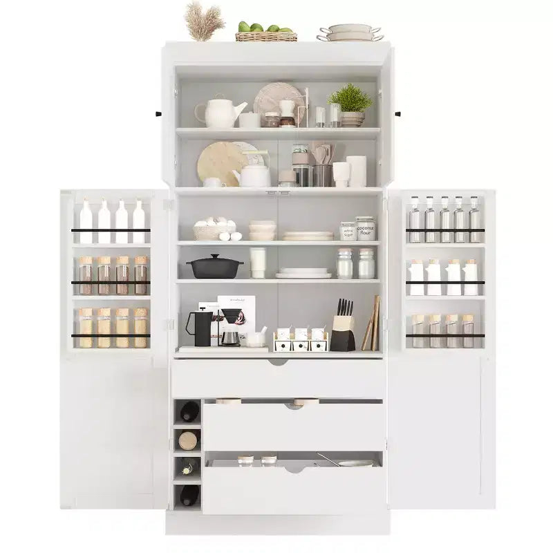 Armoire de cuisine autoportante de 195,5 cm de hauteur avec étagères réglables — Bleu / Gris / Blanc, assemblage par 1 personne