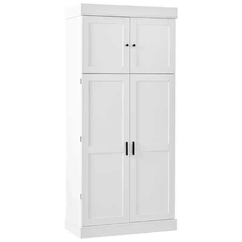 Armoire de cuisine autoportante de 195,5 cm de hauteur avec étagères réglables — Bleu / Gris / Blanc, assemblage par 1 personne