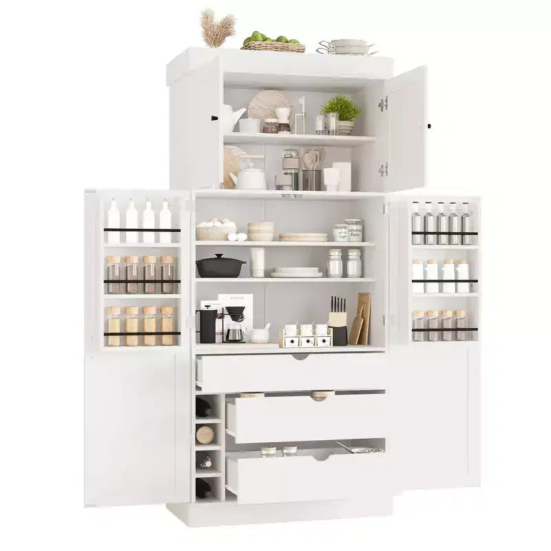 Armoire de cuisine autoportante de 195,5 cm de hauteur avec étagères réglables — Bleu / Gris / Blanc, assemblage par 1 personne