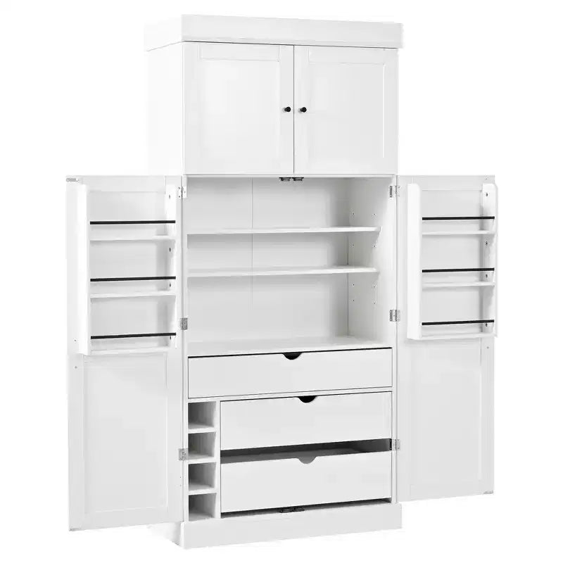 Armoire de cuisine autoportante de 195,5 cm de hauteur avec étagères réglables — Bleu / Gris / Blanc, assemblage par 1 personne