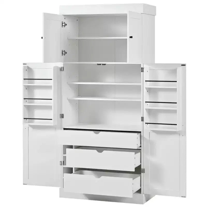 Armoire de cuisine autoportante de 195,5 cm de hauteur avec étagères réglables — Bleu / Gris / Blanc, assemblage par 1 personne
