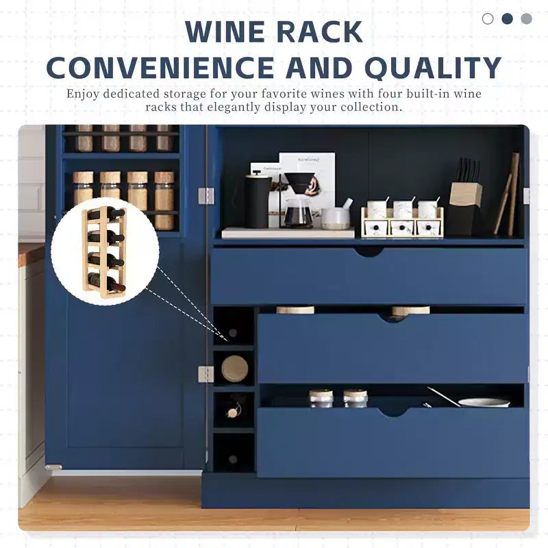 Armoire de cuisine autoportante de 195,5 cm de hauteur avec étagères réglables — Bleu / Gris / Blanc, assemblage par 1 personne