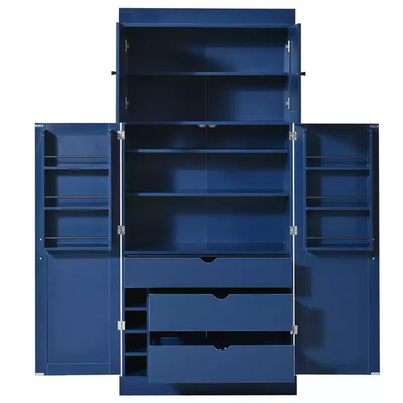 Armoire de cuisine autoportante de 195,5 cm de hauteur avec étagères réglables — Bleu / Gris / Blanc, assemblage par 1 personne