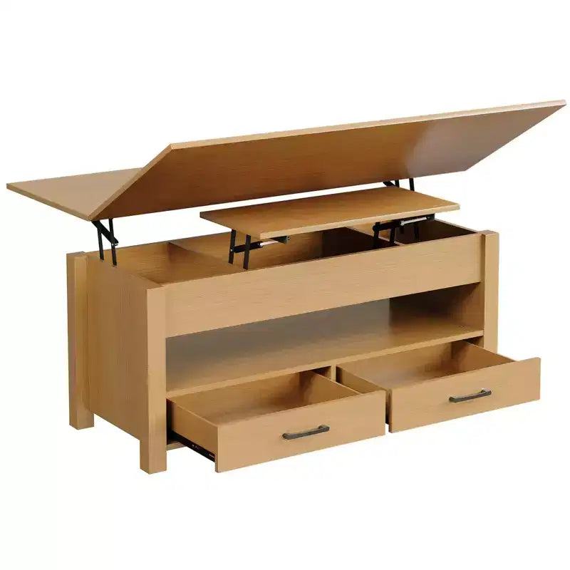 Table basse à plateau relevable, Grande table basse avec compartiment caché, Table basse de rangement pour salon, Design moderne