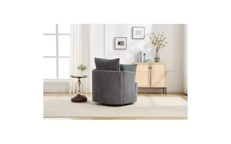 Fauteuil pivotant avec dossier incurvé et structure en bois massif, fauteuil rond rembourré pour salon, chambre, bureau.