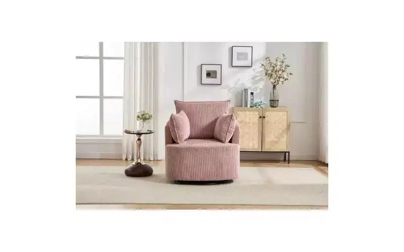 Fauteuil pivotant avec dossier incurvé et structure en bois massif, fauteuil rond rembourré pour salon, chambre, bureau.