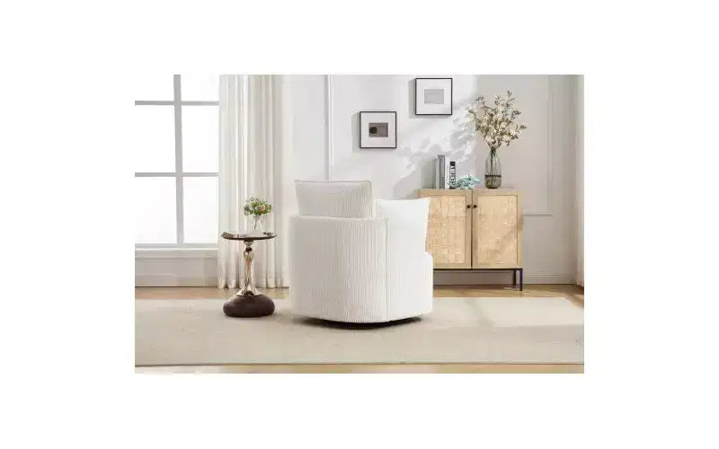Fauteuil pivotant avec dossier incurvé et structure en bois massif, fauteuil rond rembourré pour salon, chambre, bureau.