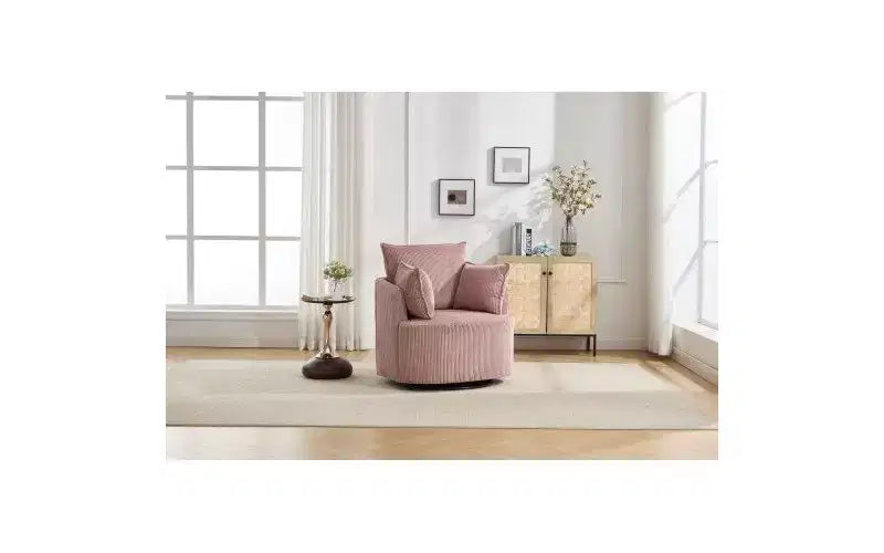 Fauteuil pivotant avec dossier incurvé et structure en bois massif, fauteuil rond rembourré pour salon, chambre, bureau.