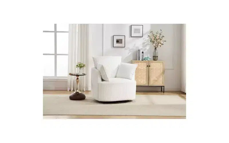 Fauteuil pivotant avec dossier incurvé et structure en bois massif, fauteuil rond rembourré pour salon, chambre, bureau.
