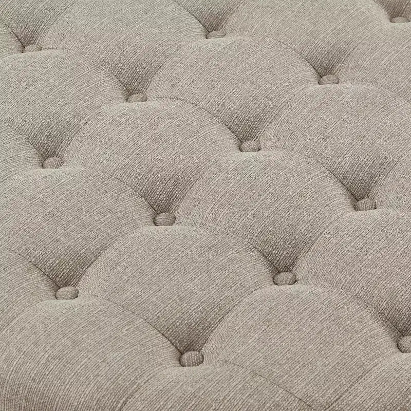 GDFStudio Damien, pouf ottoman rond moderne en bois, rembourré en lin, capitonné avec étagère de rangement