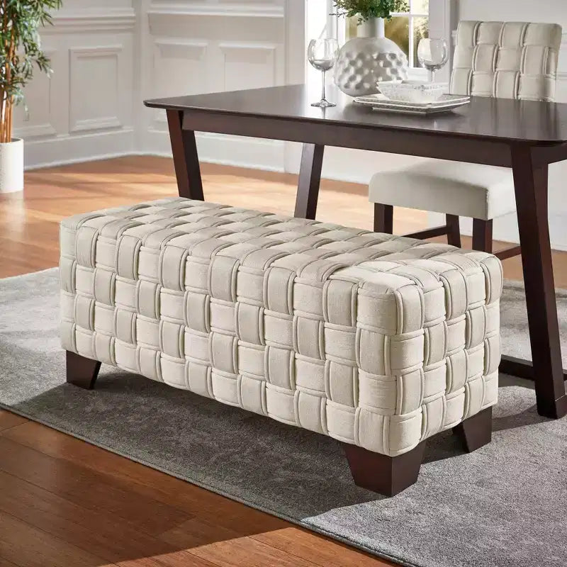 Banc Tressé Fini Noyer – Beige / Gris Foncé, 2 Places