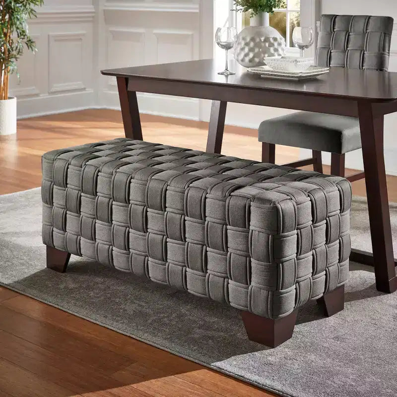 Banc Tressé Fini Noyer – Beige / Gris Foncé, 2 Places