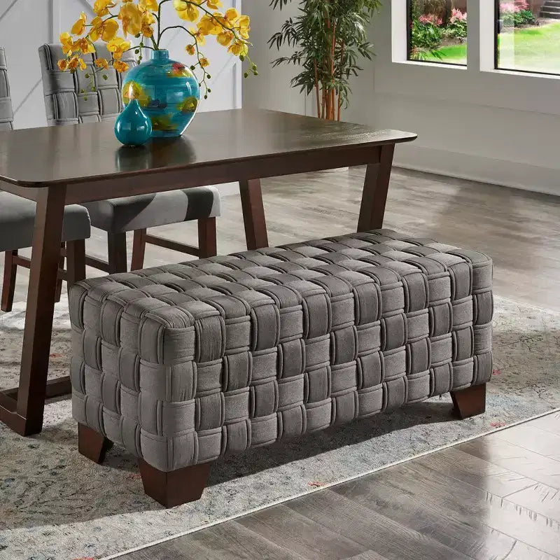 Banc Tressé Fini Noyer – Beige / Gris Foncé, 2 Places