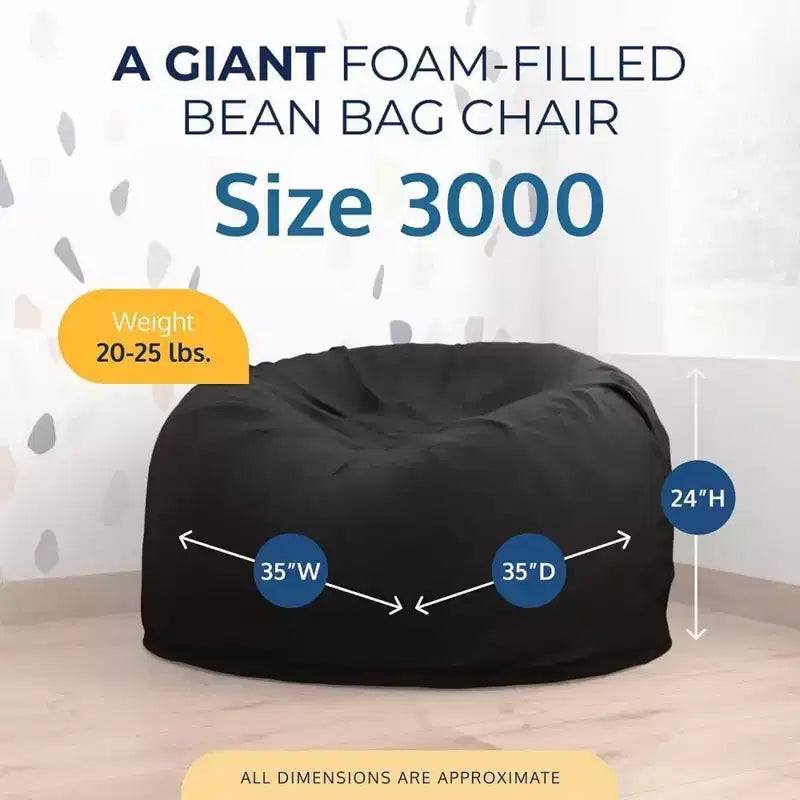 Pouf Ultimate Sack 3 pi, Fauteuil Lounger Confortable Surdimensionné d'Intérieur, Fourrure Noire