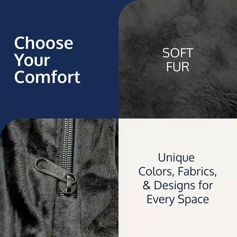 Pouf Ultimate Sack 3 pi, Fauteuil Lounger Confortable Surdimensionné d'Intérieur, Fourrure Noire