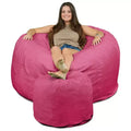 Ultimate Sack 5 Ft Foam Filled Fur Covered Bean Bag Chair with Footstool, Pink