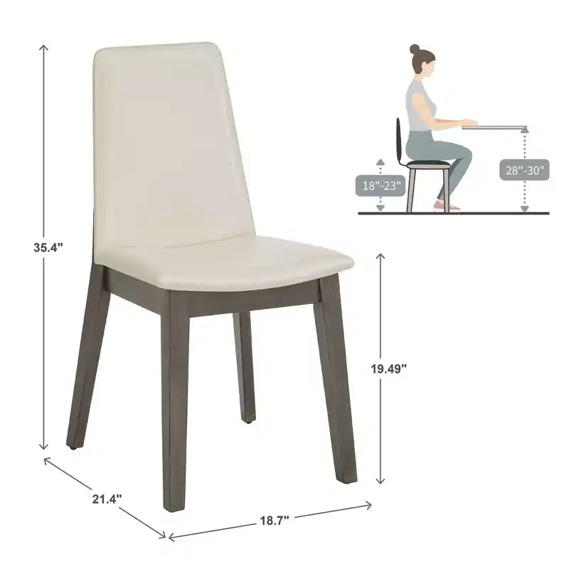Chaises de salle à manger en cuir végétalien au fini bois, blanches, ensemble de 2