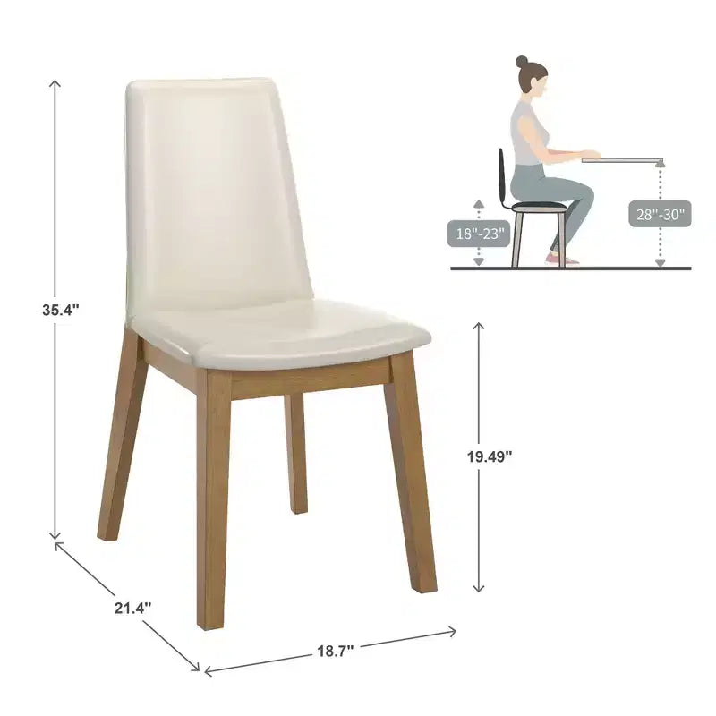 Chaises de salle à manger en cuir végétalien au fini bois, blanches, ensemble de 2