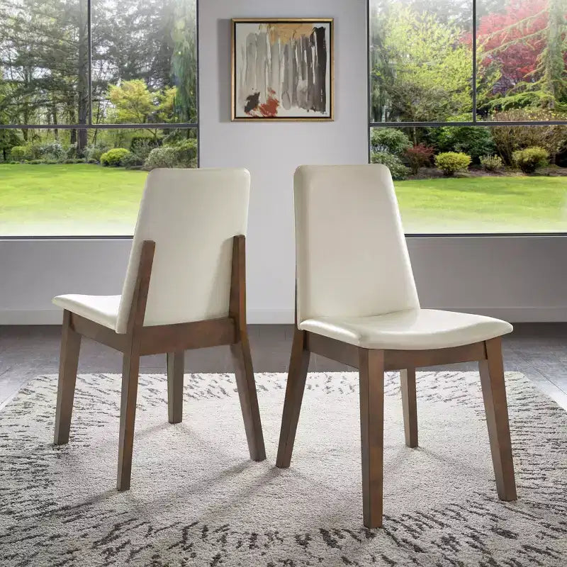 Chaises de salle à manger en cuir végétalien au fini bois, blanches, ensemble de 2