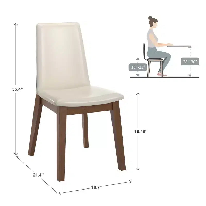 Chaises de salle à manger en cuir végétalien au fini bois, blanches, ensemble de 2