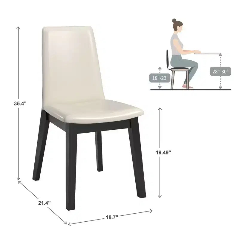 Chaises de salle à manger en cuir végétalien au fini bois, blanches, ensemble de 2