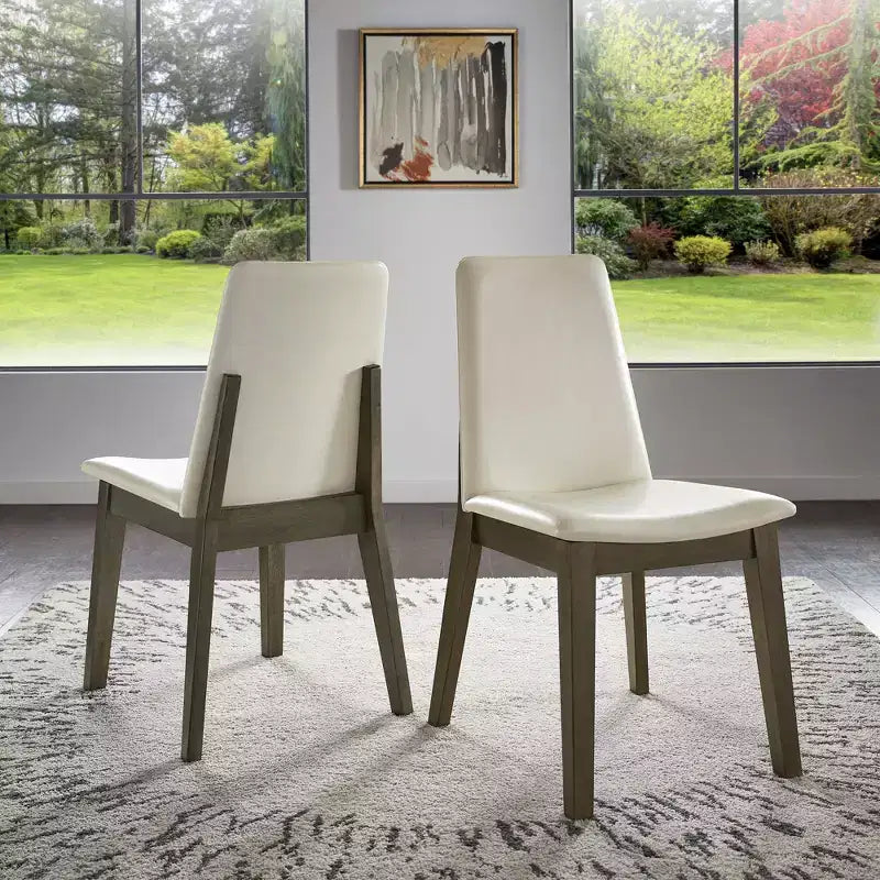 Chaises de salle à manger en cuir végétalien au fini bois, blanches, ensemble de 2