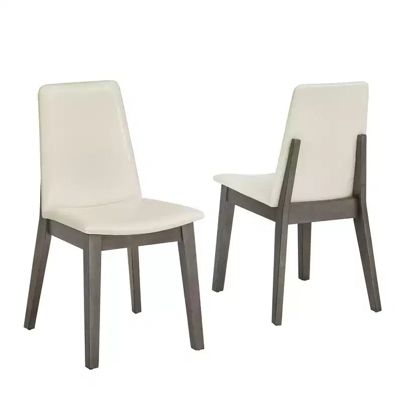 Chaises de salle à manger en cuir végétalien au fini bois, blanches, ensemble de 2