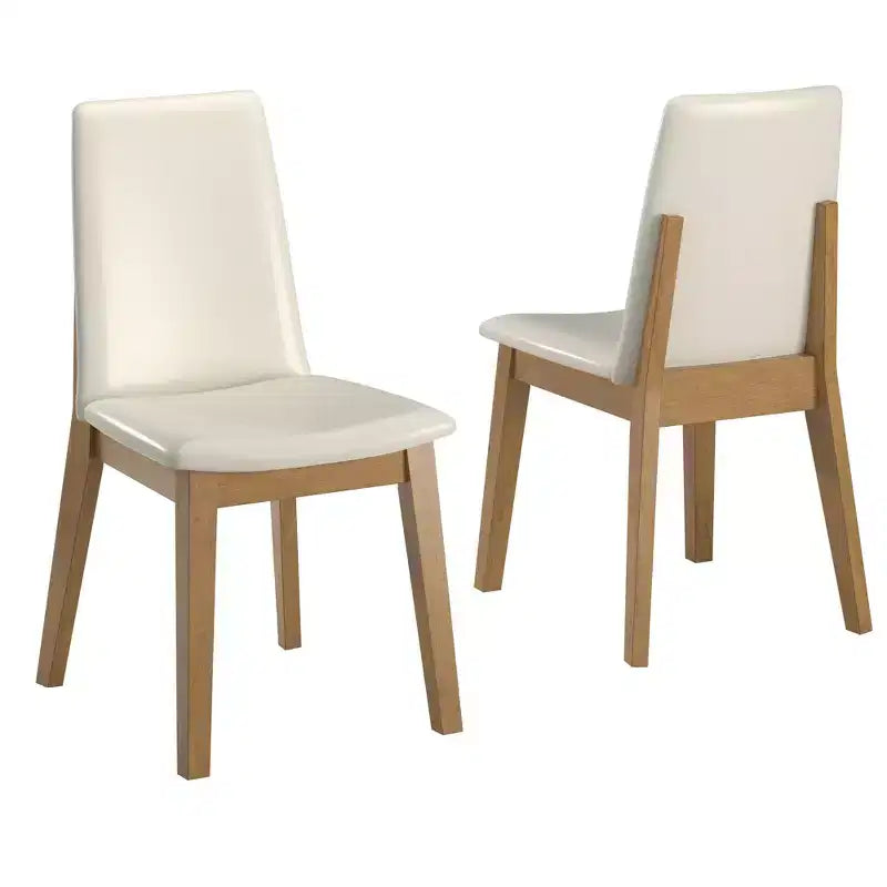 Chaises de salle à manger en cuir végétalien au fini bois, blanches, ensemble de 2