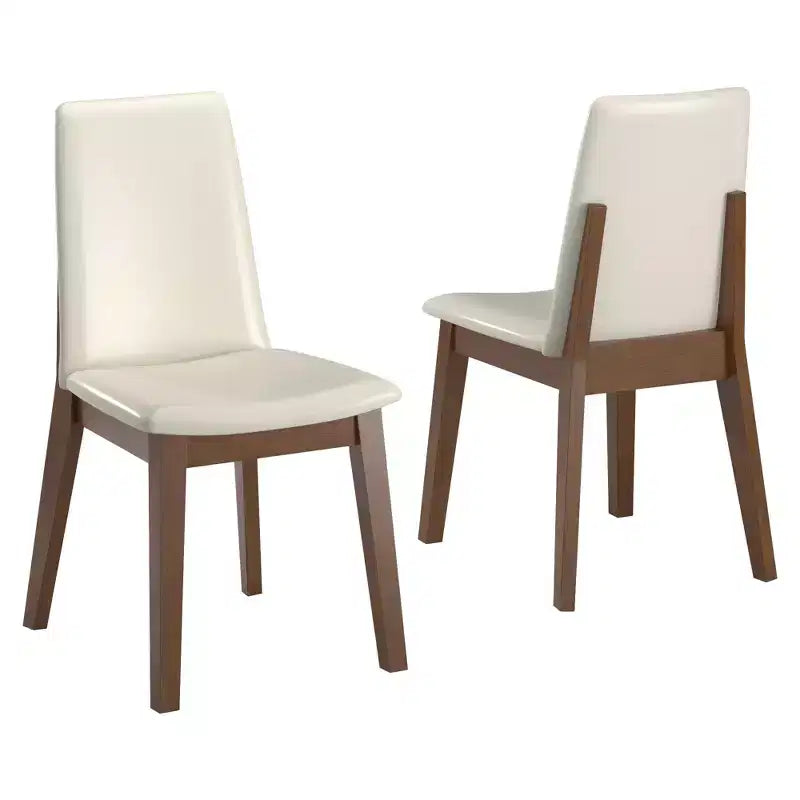 Chaises de salle à manger en cuir végétalien au fini bois, blanches, ensemble de 2