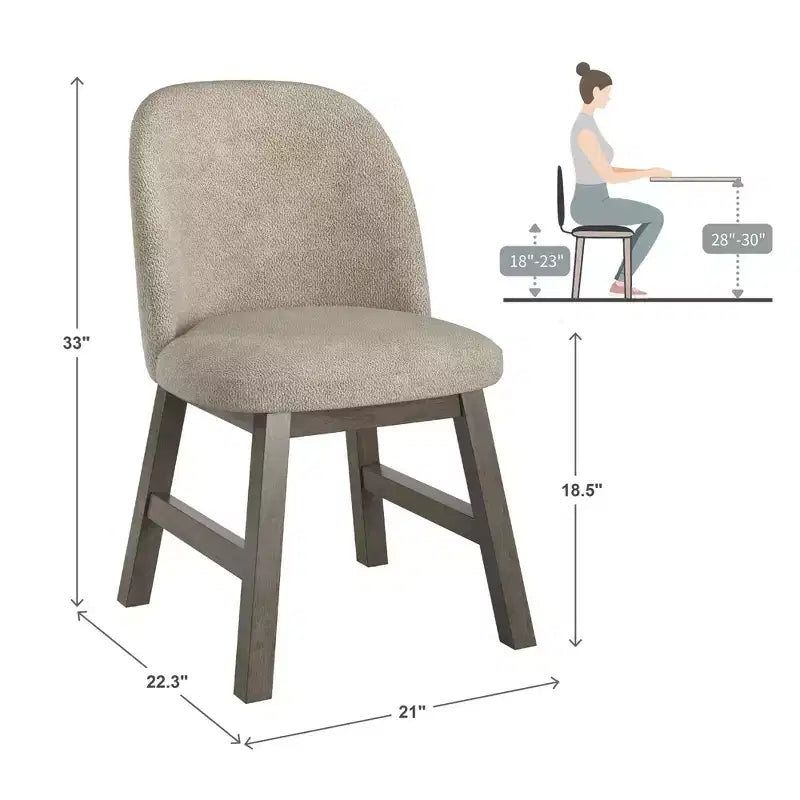 Chaise de salle à manger incurvée à dossier bas, tissu taupe, finition bois, lot de 2