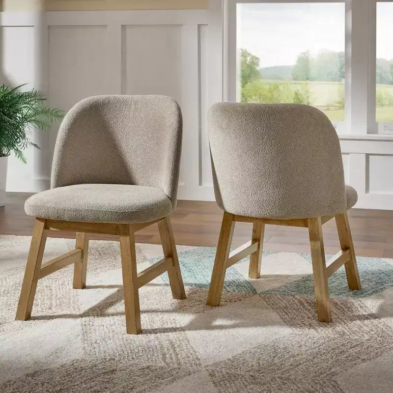 Chaise de salle à manger incurvée à dossier bas, tissu taupe, finition bois, lot de 2