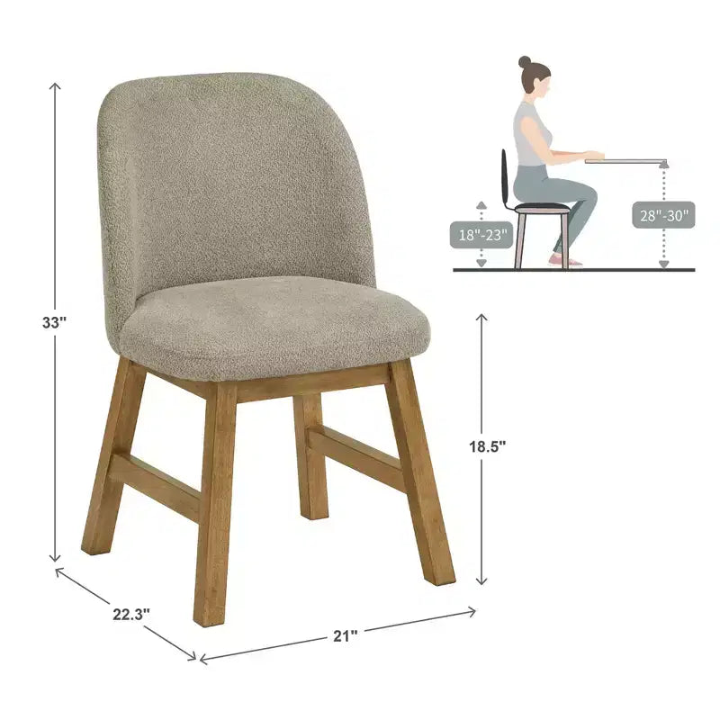 Chaise de salle à manger incurvée à dossier bas, tissu taupe, finition bois, lot de 2