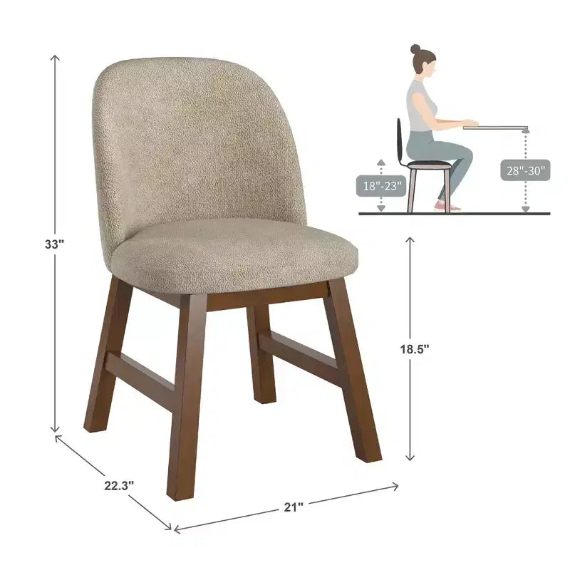 Chaise de salle à manger incurvée à dossier bas, tissu taupe, finition bois, lot de 2