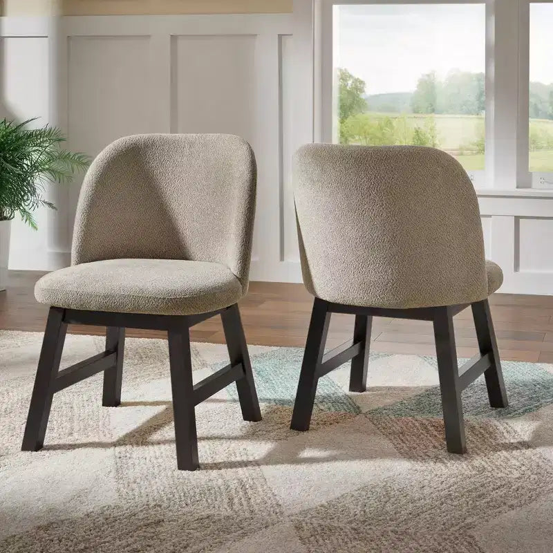 Chaise de salle à manger incurvée à dossier bas, tissu taupe, finition bois, lot de 2