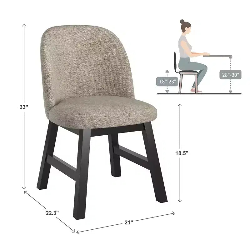 Chaise de salle à manger incurvée à dossier bas, tissu taupe, finition bois, lot de 2