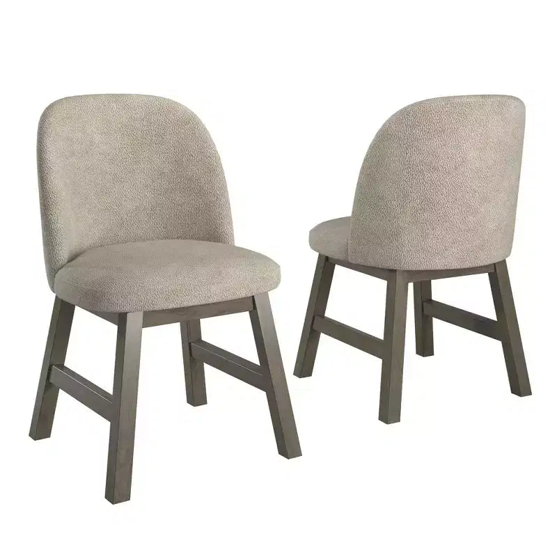 Chaise de salle à manger incurvée à dossier bas, tissu taupe, finition bois, lot de 2