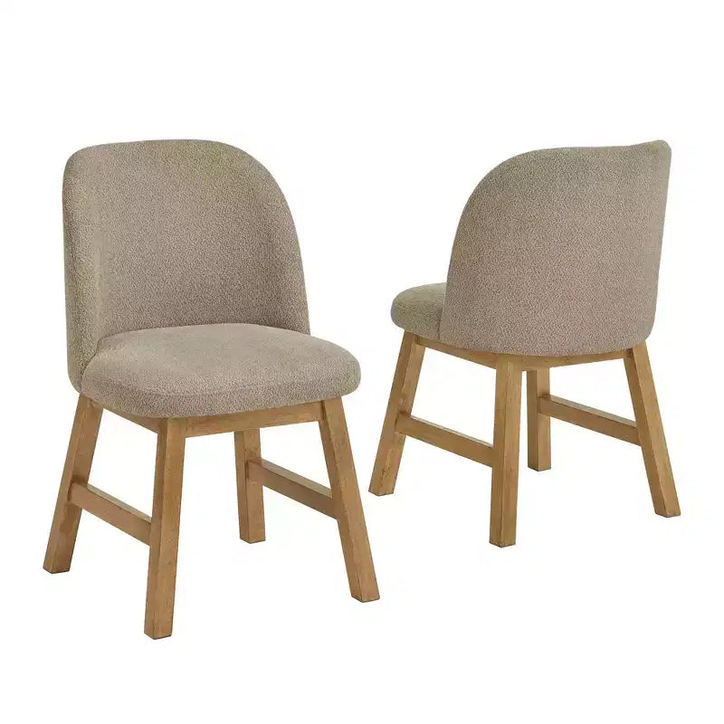 Chaise de salle à manger incurvée à dossier bas, tissu taupe, finition bois, lot de 2