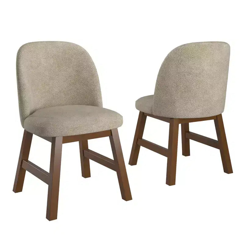 Chaise de salle à manger incurvée à dossier bas, tissu taupe, finition bois, lot de 2
